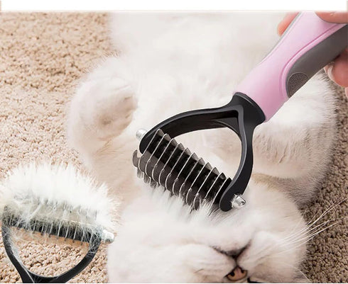Dog Hair Comb for Shedding - Double Sided Dematting Undercoat Rake for Dogs and Cats (Pink/11 tooth)