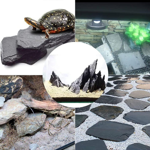 Natural Slate Stone Rocks Mix, 2 to 3 inches and 1 Piece About 8 inches for Aquariums and Terrariums (3 Pounds)