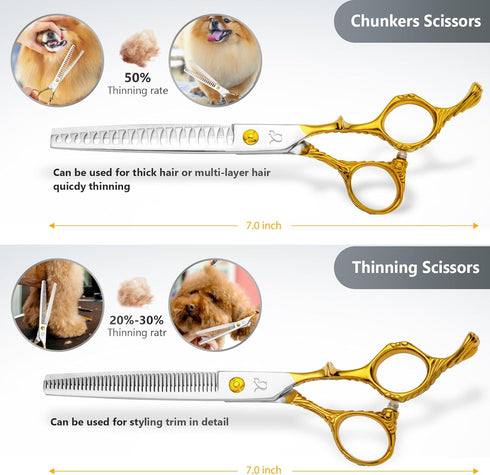 4 1 Dog Grooming Scissors,Chunkers Shears and Thinning Shears with Safety Round Tips, Sharp and Comfortable in Dog