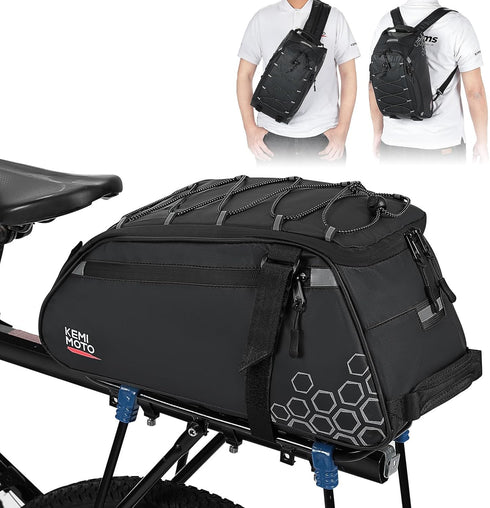 KEMIMOTO Rear Bike Rack Bag - 13L Waterproof 3 IN 1 Trunk Bag for Road Mountain City Bikes