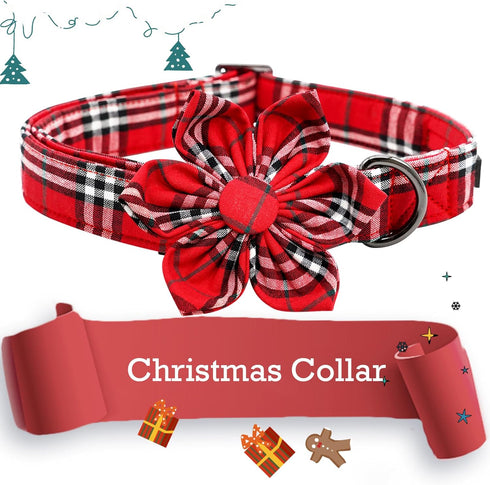 Lionheart Glory Christmas Plaid Dog Collar, Adjustable Soft Comfortable Flower Collar for Small Dogs, Pet Gift Fall