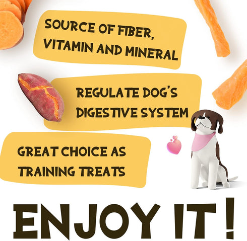 10.6 oz Dog Treats Chews, Sweet Potato Strips, Gluten & Grain Free Dog Snacks for Training Rewards