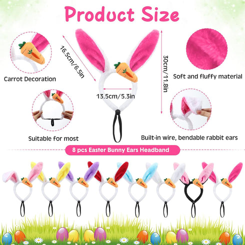 XunYee 8 Pcs Dog Headbands Bunny Ears Headbands Cute Carrot Rabbit Ears for Dogs Adjustable Pet Headwear Accessories for Party Favors Dog Cat Puppy