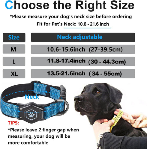 AirTag Dog Collar with Waterproof Holder, Luminous Reflective, Comfortable Durable 1000D Nylon, Fit for Large Active