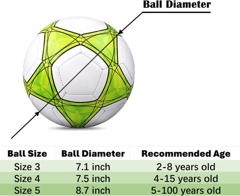 Soccer Ball Size 3, 4, 5 Soft PU for Practice Training, Gift for Boys Girls, Comes with Pump and Needle