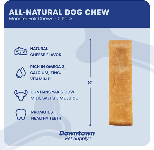 Downtown Pet Supply - Monster Yak Cheese Himalayan Dog Chews & Braided Bully Stick Treats, 2 Pack