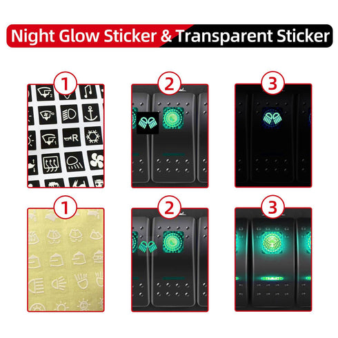 FXC 6 Gang Waterproof Marine Boat Rocker Switch Panel with Dual USB, Cigarette Lighter & Green LED Voltage Display