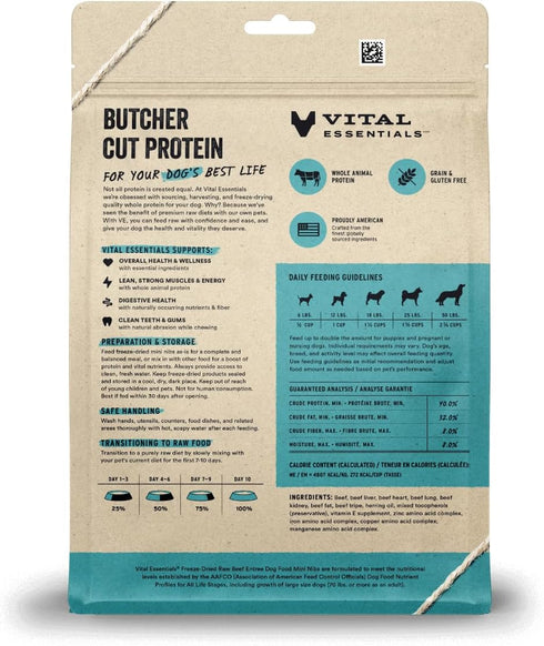 Vital Essentials Beef Mini Nibs Entree, Freeze Dried Raw Dog Food, 14 oz