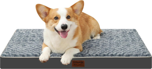 Dog Bed Mats for Medium Dogs, Orthopedic Durable Crate Bed Mattress of Thick Egg Foam, Rose Plush Washable Cover, Grey