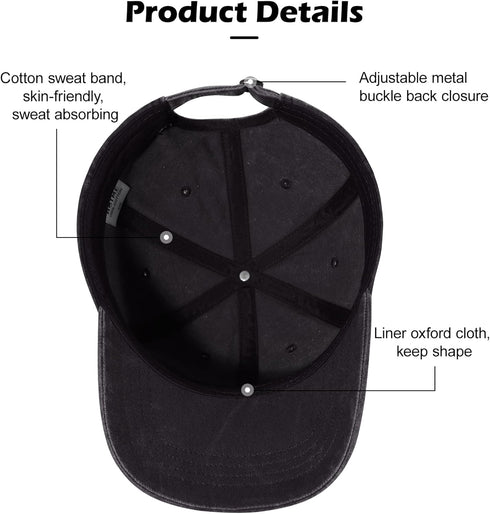XXL Hats for Men, Low Profile Baseball Cap for Women, Oversized Washed Plain Denim Hat
