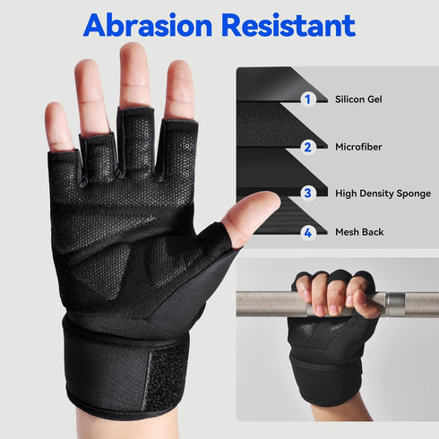 JOBGAIN Workout Gloves for Men and Women, Gym Weight Lifting Padded Gloves with Wrist Wrap Support, Full Palm
