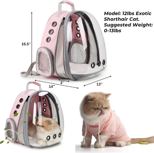 LOLLIMEOW Pet Carrier Backpack, Airline-Approved Bubble Carrier for Cats and Puppies, Pink, Travel Design