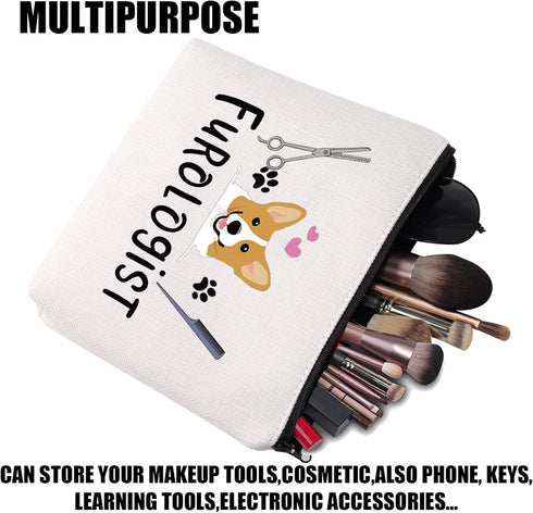 Furologist Funny Puppy Stylist Cosmetic Bag, Cute Dog Groomer Survival Kit Zipper Pouch for Pet Grooming Gifts
