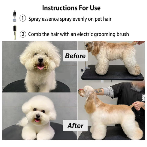 2-in-1 Electric Pet Grooming Brush with Coconut Oil Conditioner Spray, Professional Hair Styling Tool for Medium