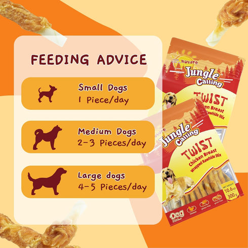 Snacks,10.6 oz Jungle Calling Dog Treats, Chicken Wrapped Rawhide Sticks for Dogs, Grain-Free Natural Small Dogs