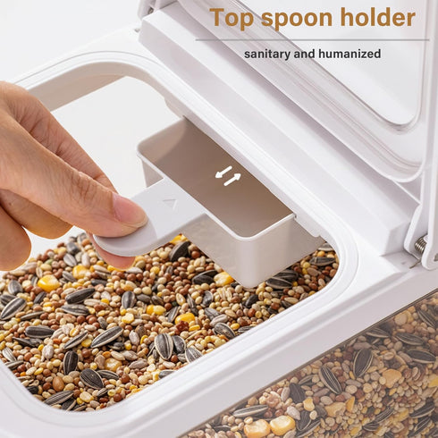 Mowhut 5.4 Qt/6 Bird Seed Storage Container, L Pet Food Container with Measuring Cup & Stainless Steel Bird Feeder
