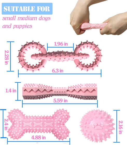 4 Pack Puppy Toys for 2-8 Months, Teething Chew Toys, Soft Rubber Bone, Funny Ball, Interactive Donut for Small Medium