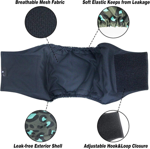 Leekalos Male Dog Diapers (3 Pack), High Absorbing Washable Reusable Belly Bands for Male Dogs (Small, Leopard)
