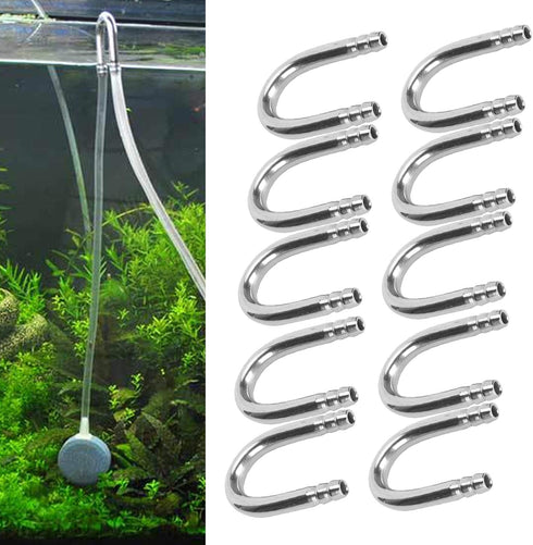 Zerodis 10Pcs U-Shape Elbow Pipe, Stainless Steel Oxygen Pump CO2 Tubing for Aquarium