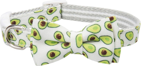 Dog Collar with Bow Tie, Quick Release Buckle, Cute Pattern, Small Medium Large, Green Avocado