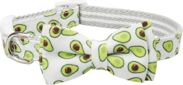 Dog Collar with Bow Tie, Quick Release Buckle, Cute Pattern, Small Medium Large, Green Avocado