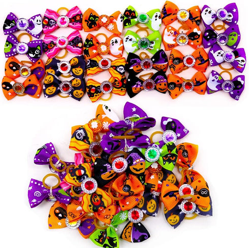 20pcs/10 Pairs Dog Hair Bows for Halloween, Rhinestone Bling Puppy Grooming Accessories