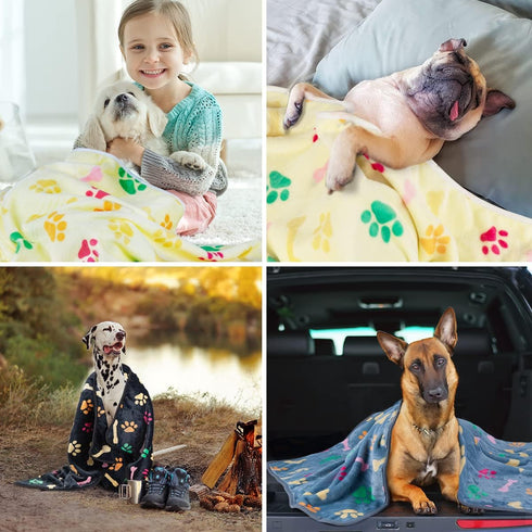 Dono 1 Pack 3 Blankets for Dogs, Soft Fluffy Paw Print Fleece Pet Blanket, Warm Sleep Mat for Dog Cat Kitten