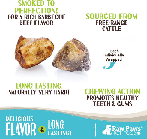 Raw Paws Smoked Beef Kneecaps for Dogs, 5-ct - Packed in USA - Free Range, Antibiotic Free - Beef Knee Cap Bones for Dogs - Smoked Beef Bones - Dog Bones for Aggressive Chewers - Small to Large Dogs