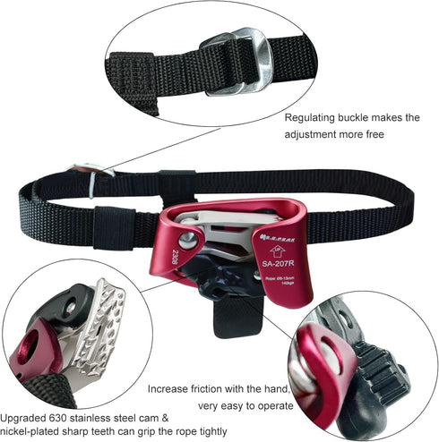 Upgraded Foot Ascender, 140kgs Strong Rappelling Gear for Rock Climbing, Tree Arborist, Climbing Rescue, 8~13MM Rope,