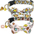 KUDES 2 Pack Print Dog Collars with Bow Tie, Adjustable Collars with Bells and Charm Safety Buckle for Dogs and Cats