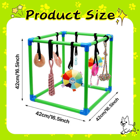 HBLEDOT 8 Puppy Play Gym with Hanging Toys, Small Dogs Indoor Jungle Gym, PVC Frame with Bungee Straps Enrichment