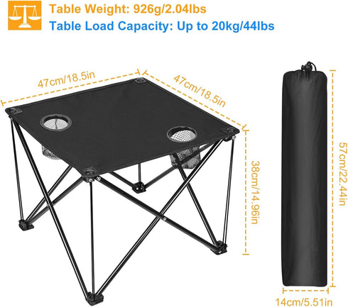 Small Folding Camping Table with 2 Cup Holders & Carry Bag, Rollup Beach Table for Outdoor Cooking, Picnic, and Party