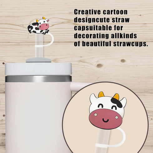 LUBNYSO 4Pcs 10mm (0.4in) Dairy cow Silicone Straw Cover Cap for Stanley Cup, Reusable