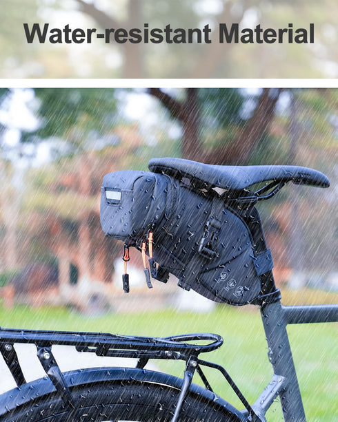 Water-resistant Bike Seat Bag, Expandable Capacity Cycling Under Seat Pouch 1.5-2L, Pack for Mountain Road Bikes