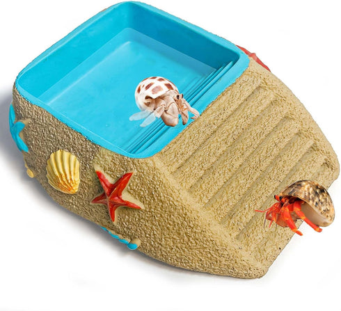 Gxsdj Hermit Crab Water Bowl with Climbing Ramp,Hermit Crab Water Pool,Beach Style Resin