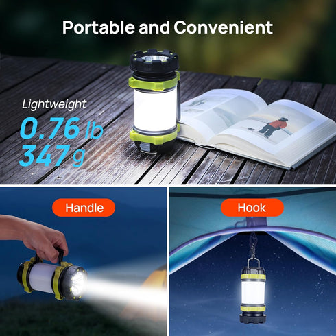 LED Camping Lantern Flashlight Rechargeable, Consciot Portable Torch with 6 Light Modes, 3600mAh Power Bank, IPX4