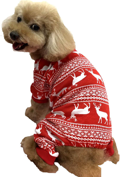 Christmas Reindeer Costume Pet Clothes for Dog Pajamas, Soft Christmas PJS, Back Length 16" Medium Red.