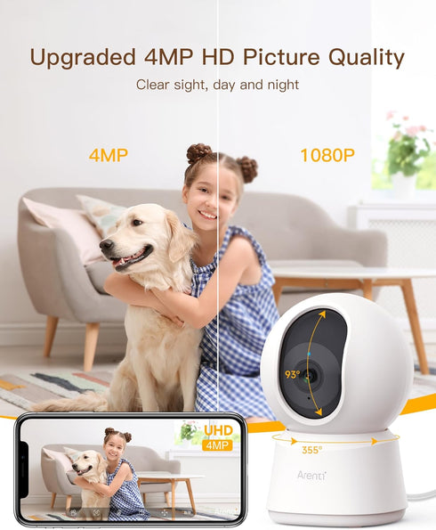 ARENTI 5G 4MP 2-Way Storage(P2Q) Indoor Security Camera, Pet Camera with Speaker for Dog/Cat, Baby Monitor with Phone