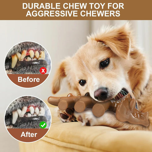 Tough Durable Fun Dinosaur Shaped Dog Chew Toys for Aggressive Chewers, Teething Bones Toys
