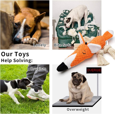 Large Dog Toys, Cute Squeaky Plush Stuffed Animal Chew Toys for Small, Medium, Large Breed (Orange Fox)