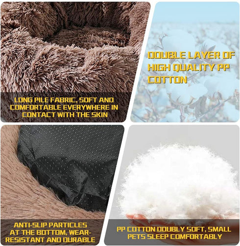 Round Donut Dog Bed for Small Medium Large Dogs, Washable Anti-Slip Faux Fur Fluffy Cuddler Cat Bed, 20"