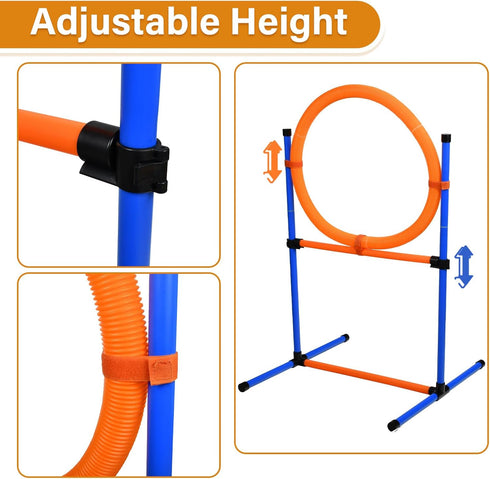 Dog Agility Equipment | 2 in 1 Obstacle Course Training Starter Kit | Adjustable Jump Ring/Hurdle Bar with Carry Bag