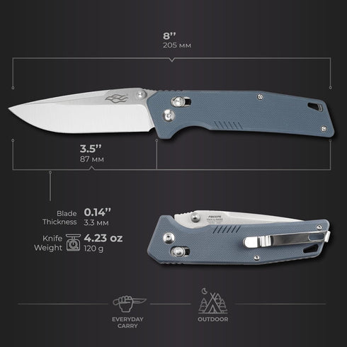 Firebird GANZO F7601 Pocket Folding Knife, 440C Stainless Steel Blade, G-10 Anti-Slip Handle, Grey