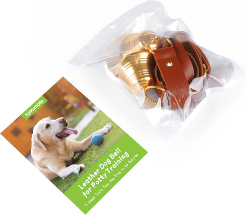 FOLKSMATE Leather Dog Door Bells for Potty Training, Big Brass Puppy Dog Door Bells Extra Loud for Dogs Training