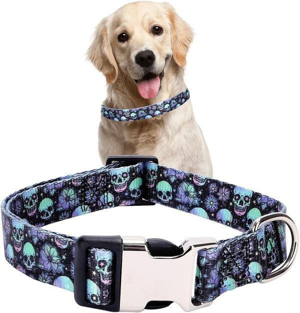Cute Adjustable Dog Collar for XS, Small, Medium, Large Dogs, Soft Nylon with 3D Print Multicolor Patterns for Girls,