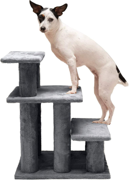 Furhaven Steady Paws Multi-Step Pet Stairs for High Beds & Sofas, Gray, 3-Step Design
