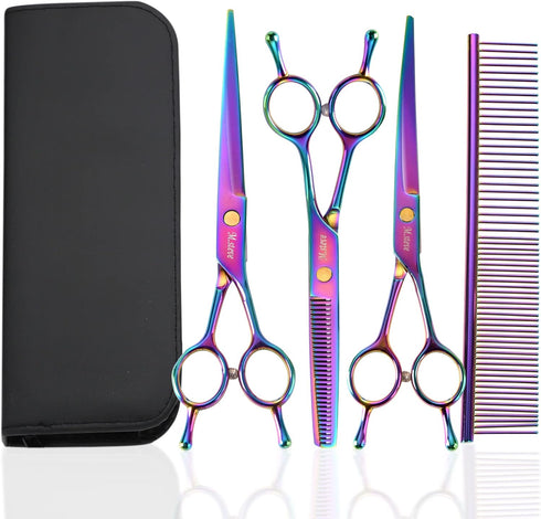 Dog Grooming Scissors Set with Safety Blunt Tip - Professional 7 in 1 Grooming Scissors for Dogs and Cats