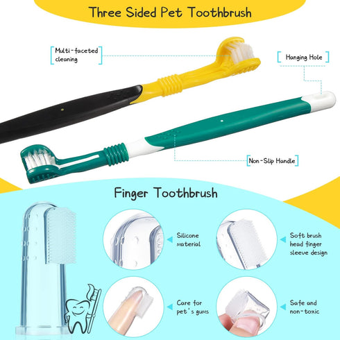 7 Pieces Dog Teeth Cleaning Kit, Includes Stainless Steel Tooth Scaler, Scraper, and 3 Head Dog Toothbrush