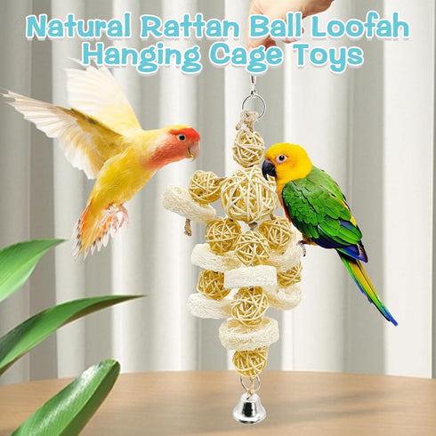 Hamiledyi Bird Toys Foraging Star Chew Toy, Super Shredder Ball for Parrot Cage, 1 x Rattan Chew Ball String