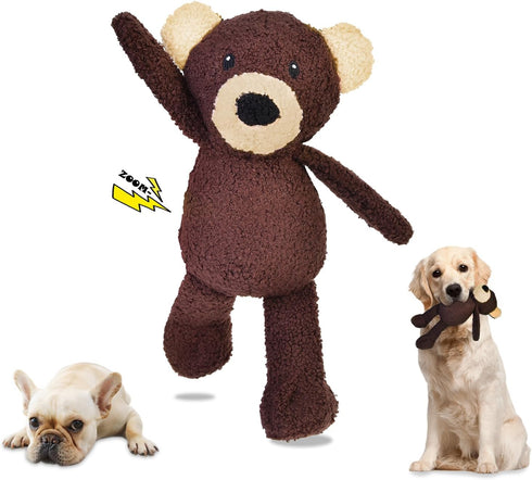 Squeaky Dog Toys, 3-Layered Durable Stuffed Toys for Aggressive Chewers, Cute Plush Teething Chew Toys (Bear-M)